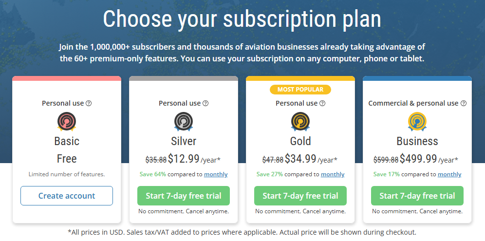 Flightradar24のプラン